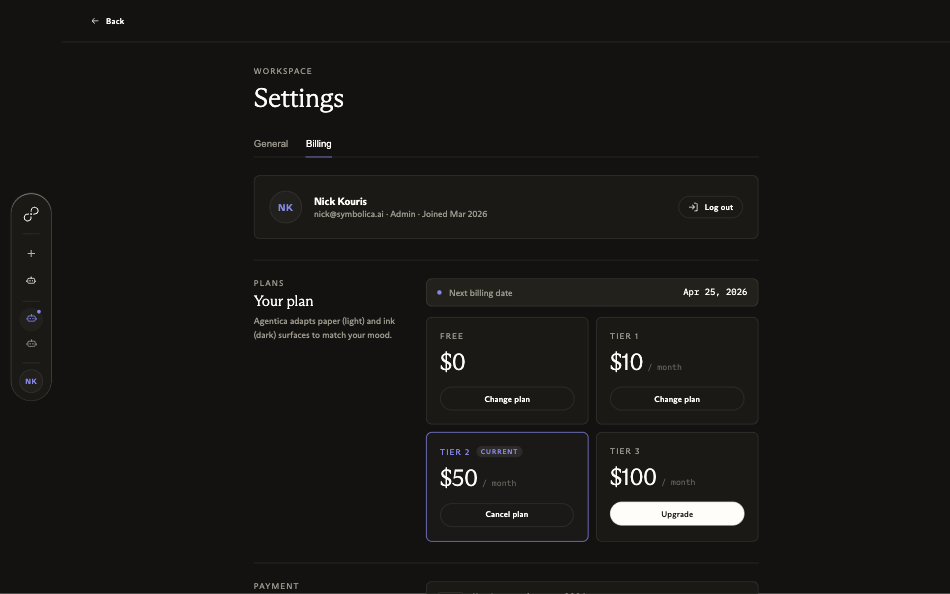 Workspace and billing